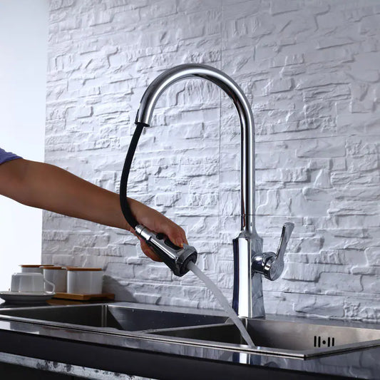 Black Pull-Out Rotating Sink Faucet for Hot and Cold Water